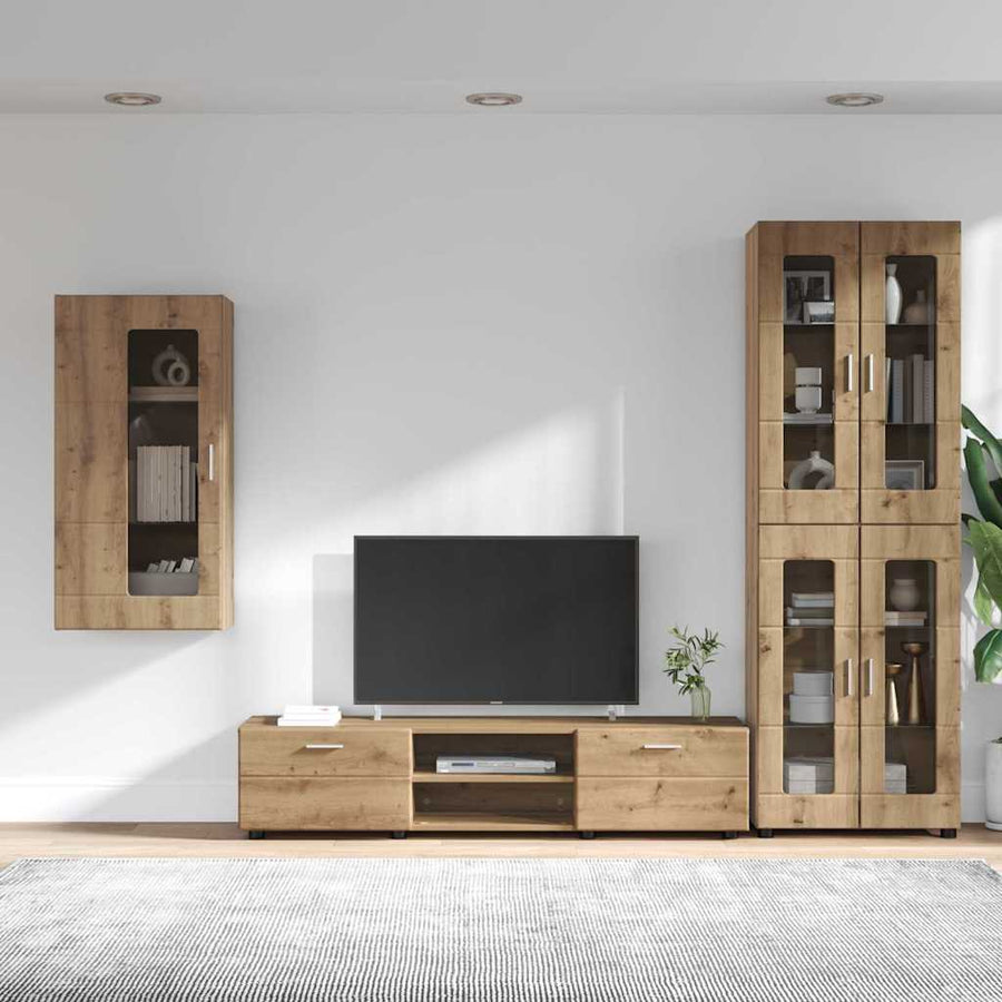 Tv-meubelset met lade met plank Artisan Eiken Bewerkt hout