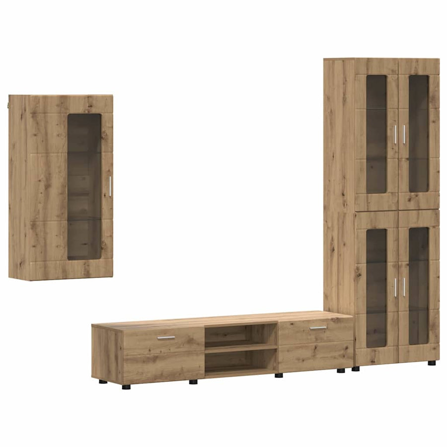 Tv-meubelset met lade met plank Artisan Eiken Bewerkt hout