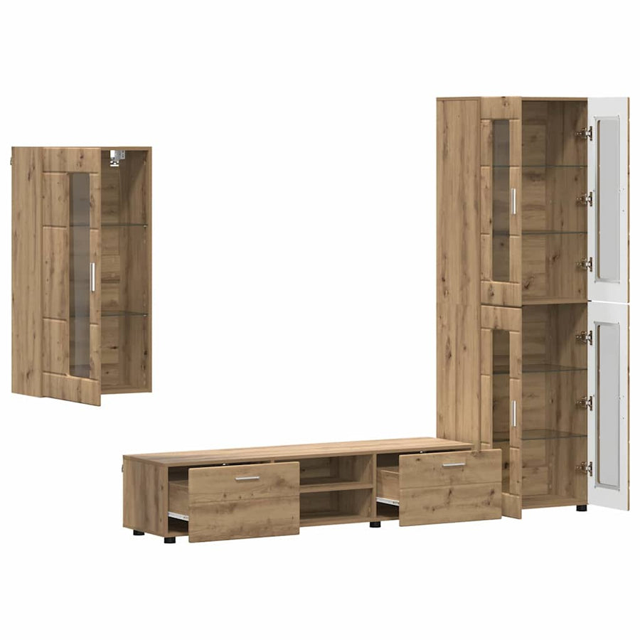 Tv-meubelset met lade met plank Artisan Eiken Bewerkt hout