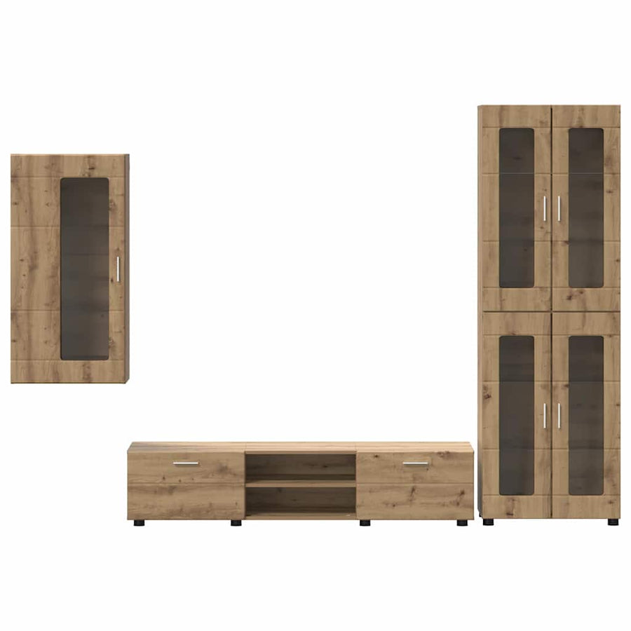 Tv-meubelset met lade met plank Artisan Eiken Bewerkt hout