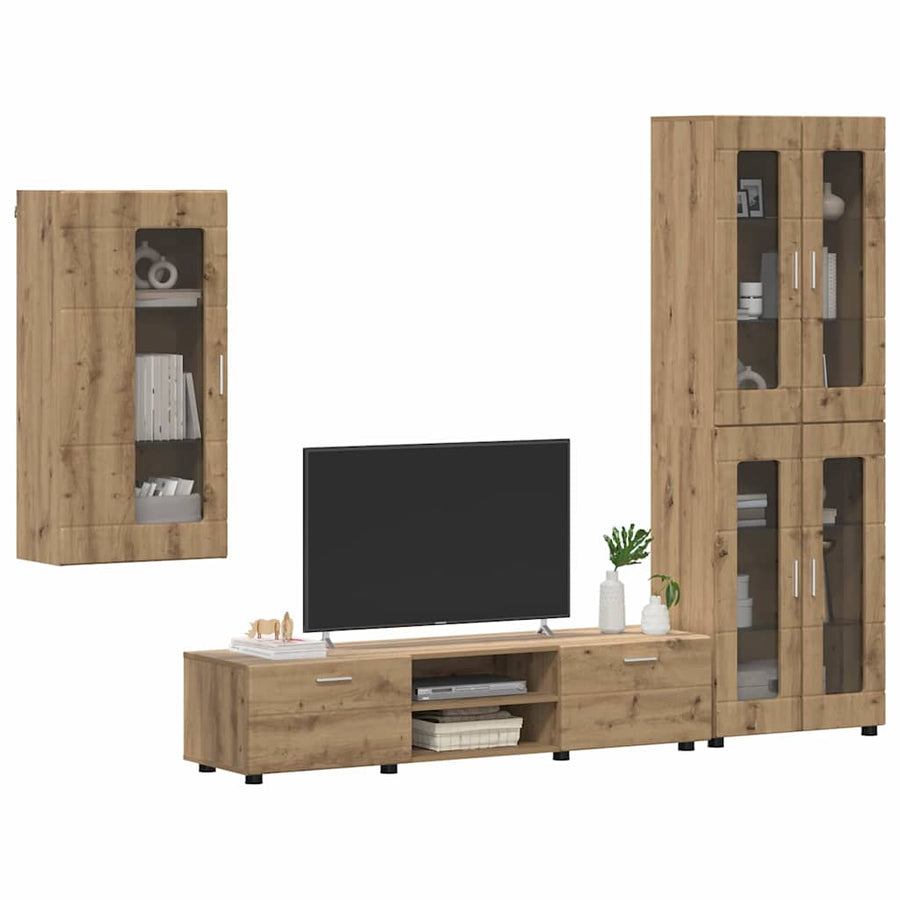 Tv-meubelset met lade met plank Artisan Eiken Bewerkt hout
