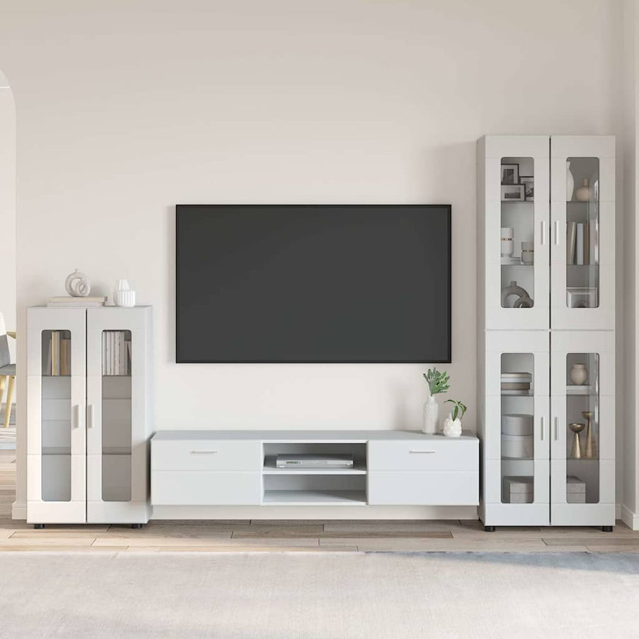 Tv-meubelset met lade met plank met opslag Wit Bewerkt hout