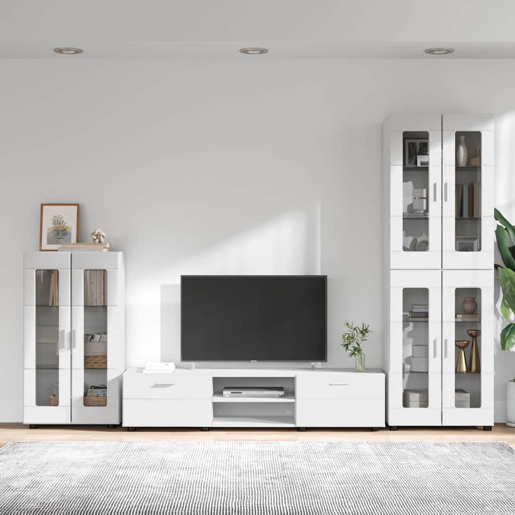 Tv-meubelset met lade met plank met opslag Wit Bewerkt hout
