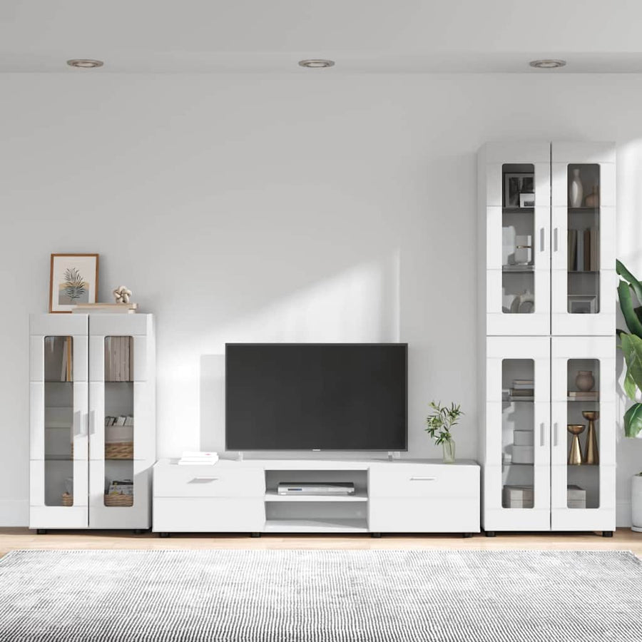 Tv-meubelset met lade met plank met opslag Wit Bewerkt hout