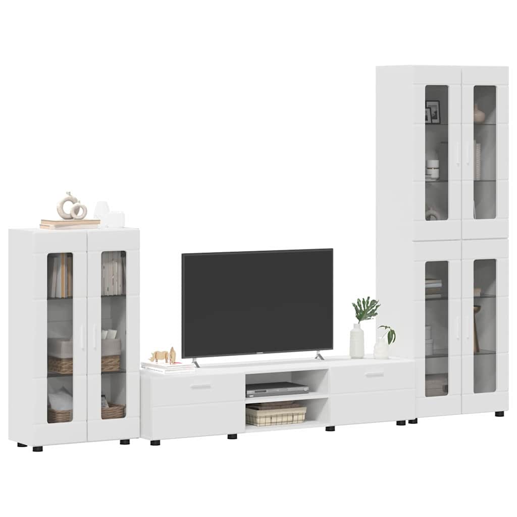 Tv-meubelset met lade met plank met opslag Wit Bewerkt hout