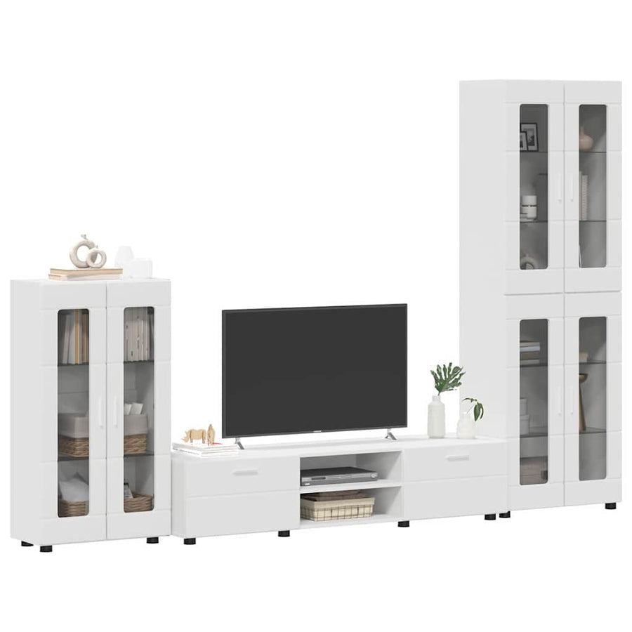 Tv-meubelset met lade met plank met opslag Wit Bewerkt hout