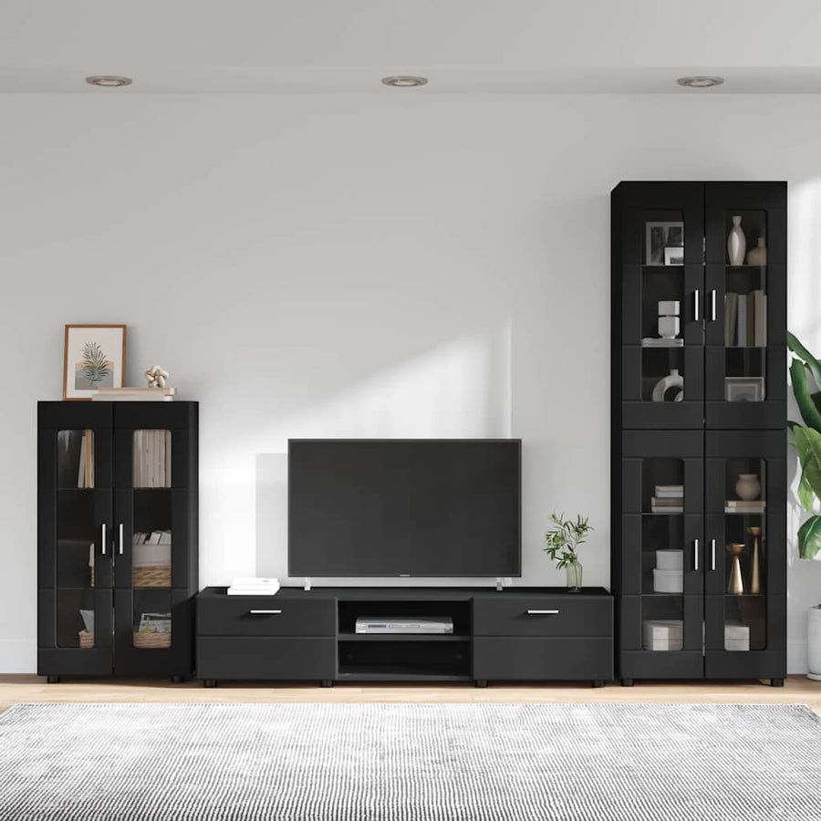 Tv-meubelset met lade met plank met opslag Zwart Bewerkt hout