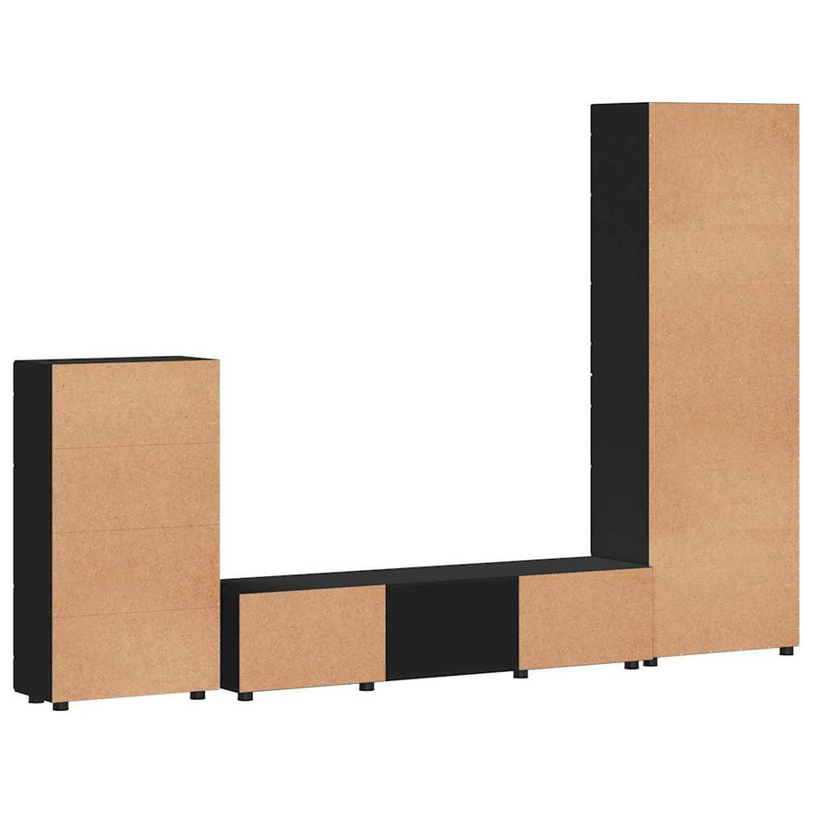 Tv-meubelset met lade met plank met opslag Zwart Bewerkt hout