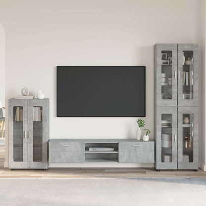 Tv-meubelset met lade met plank Beton Grijs Bewerkt hout