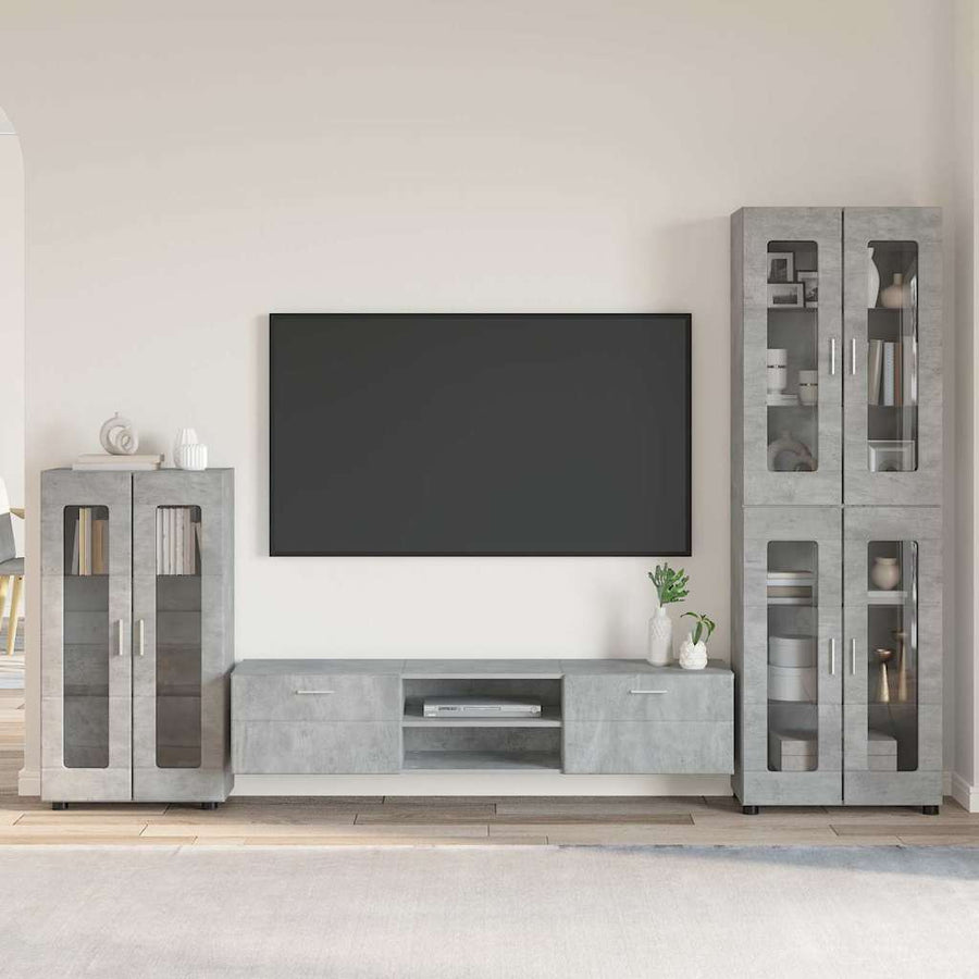 Tv-meubelset met lade met plank Beton Grijs Bewerkt hout