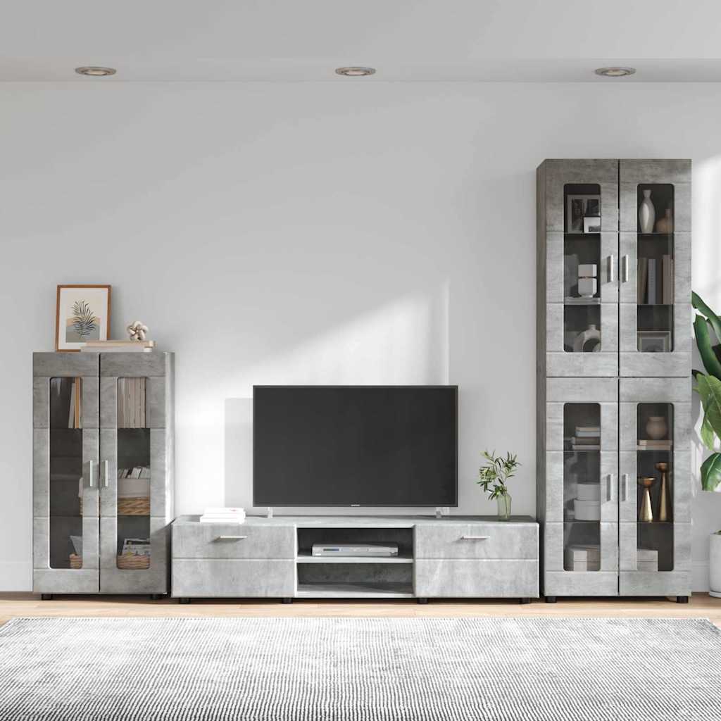 Tv-meubelset met lade met plank Beton Grijs Bewerkt hout