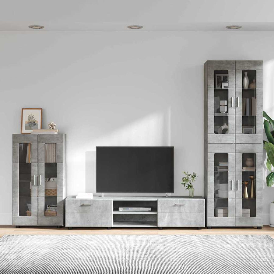 Tv-meubelset met lade met plank Beton Grijs Bewerkt hout