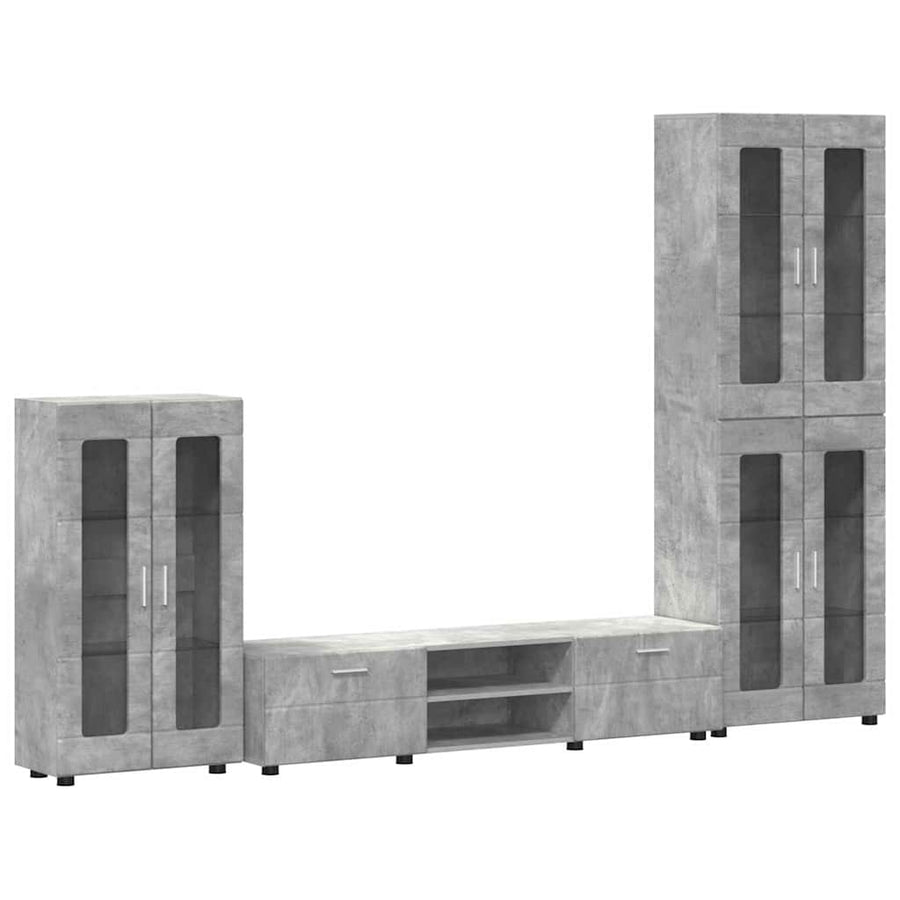 Tv-meubelset met lade met plank Beton Grijs Bewerkt hout