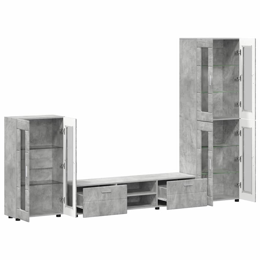 Tv-meubelset met lade met plank Beton Grijs Bewerkt hout
