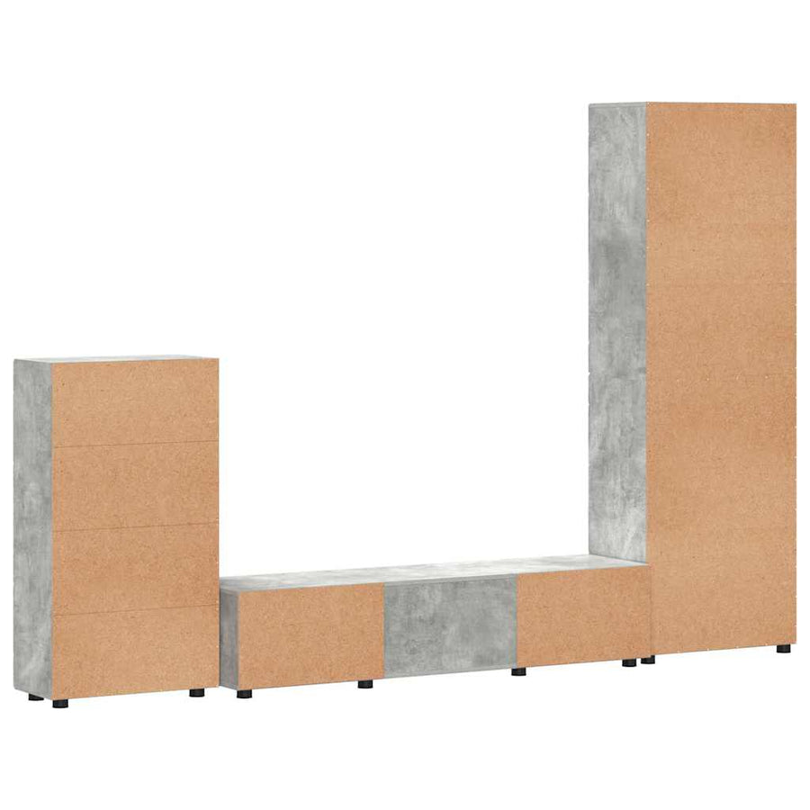 Tv-meubelset met lade met plank Beton Grijs Bewerkt hout