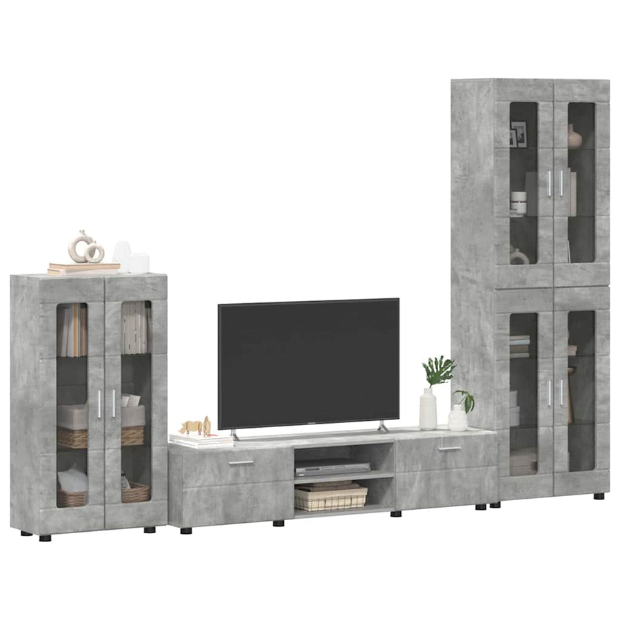 Tv-meubelset met lade met plank Beton Grijs Bewerkt hout