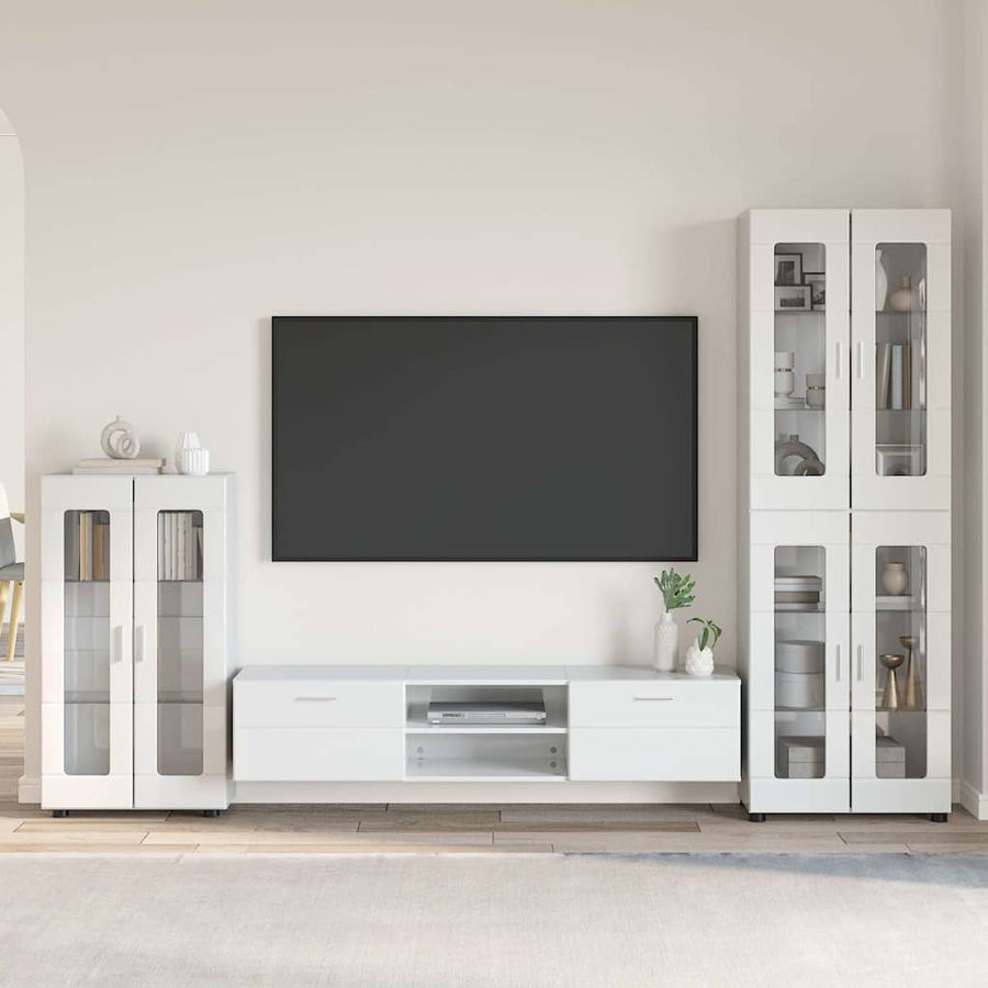 Tv-meubelset met lade met plank Hoogglans wit Bewerkt hout