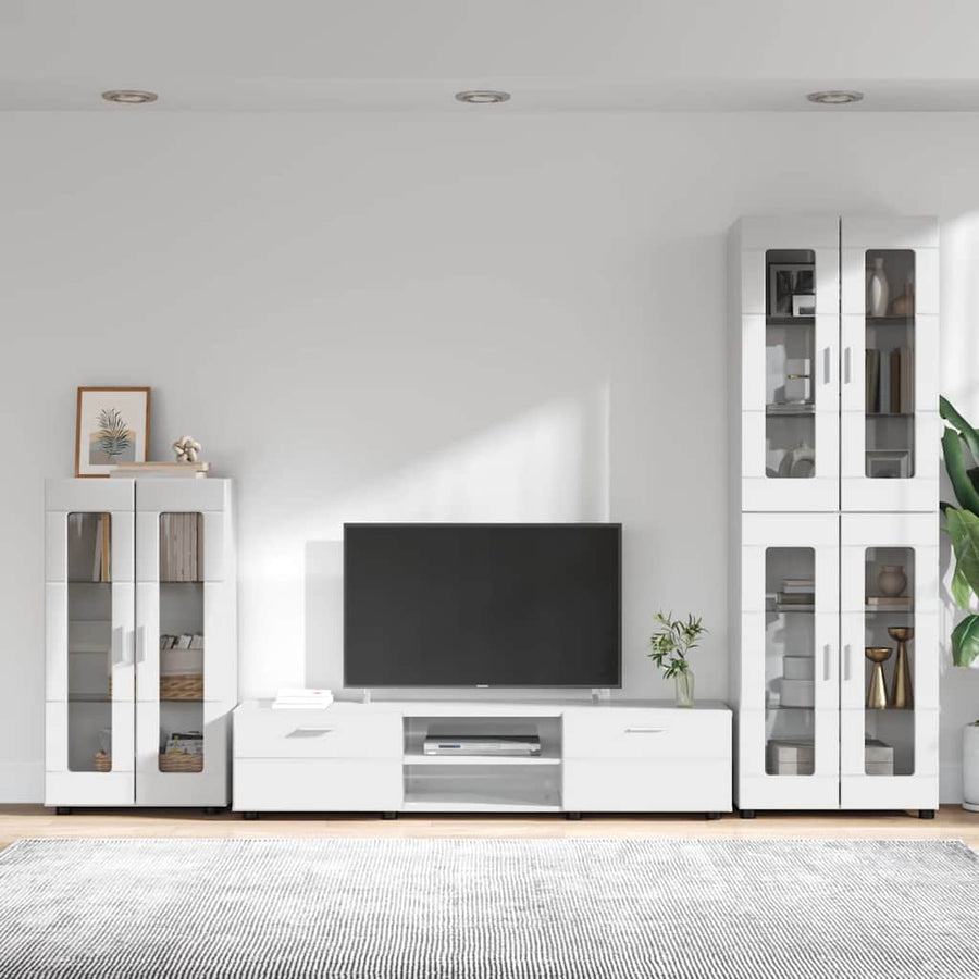 Tv-meubelset met lade met plank Hoogglans wit Bewerkt hout