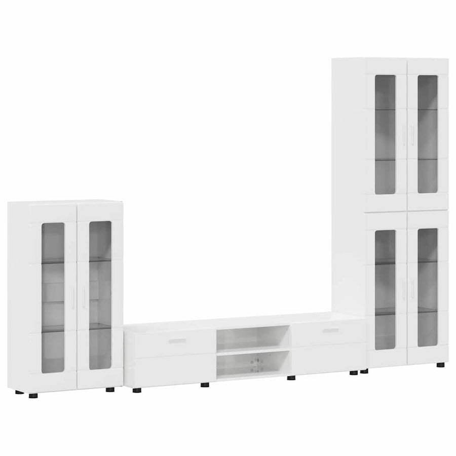 Tv-meubelset met lade met plank Hoogglans wit Bewerkt hout