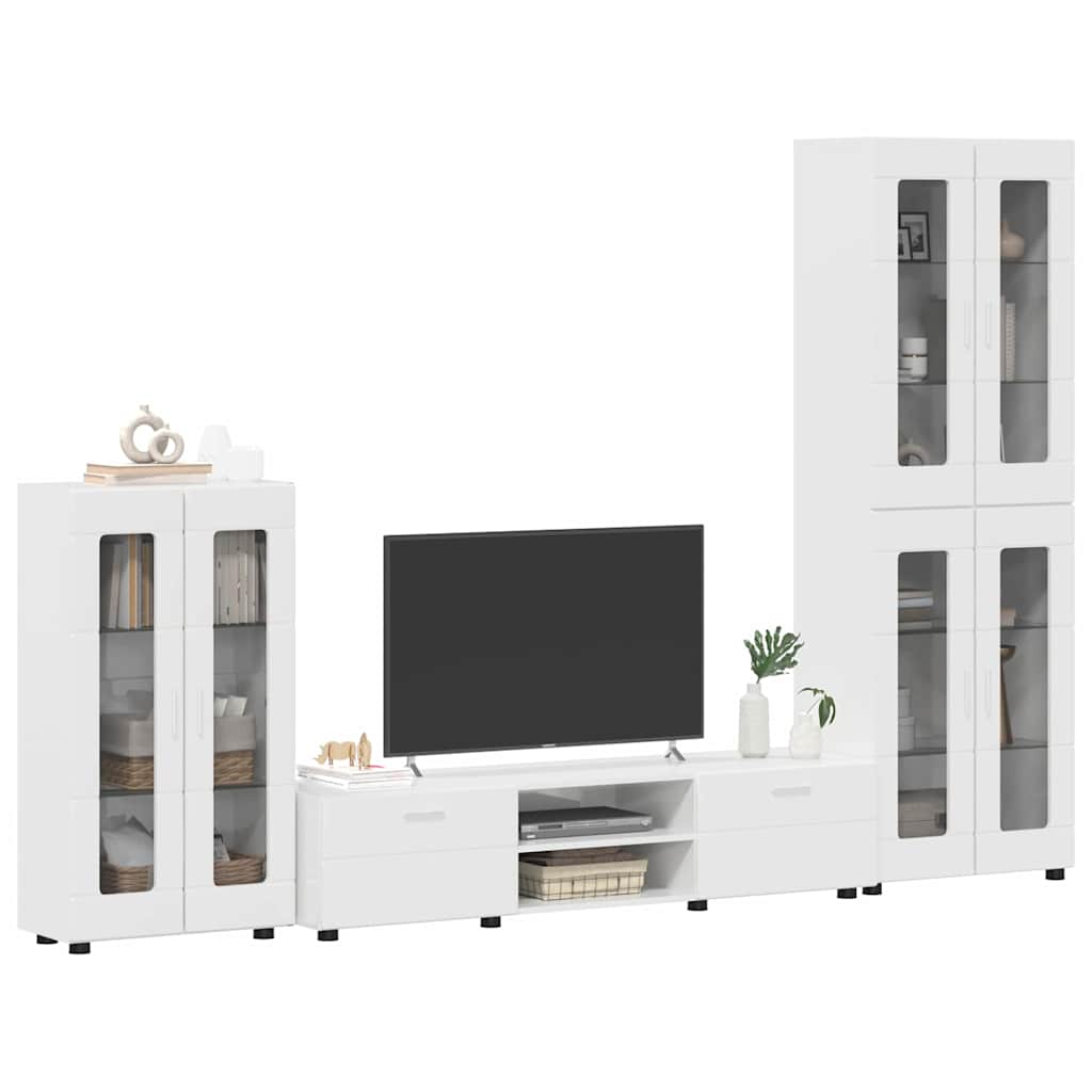 Tv-meubelset met lade met plank Hoogglans wit Bewerkt hout