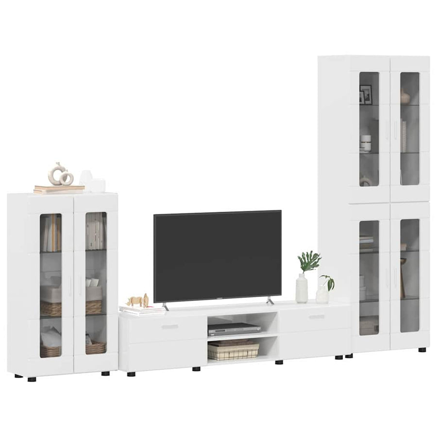 Tv-meubelset met lade met plank Hoogglans wit Bewerkt hout