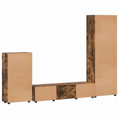 Tv-meubelset met lade met plank Gerookt eiken Bewerkt hout