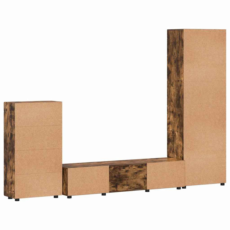 Tv-meubelset met lade met plank Gerookt eiken Bewerkt hout