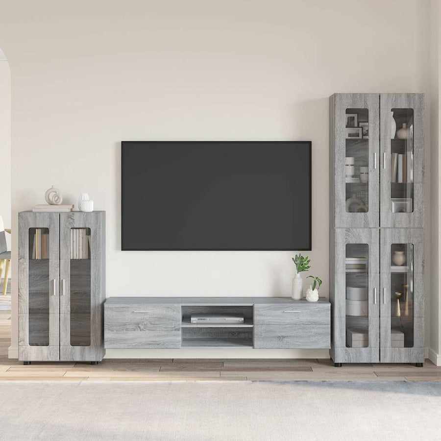 Tv-meubelset met lade met plank Grijs Sonoma Bewerkt hout