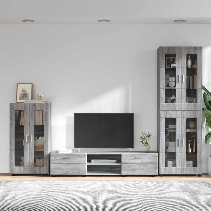 Tv-meubelset met lade met plank Grijs Sonoma Bewerkt hout