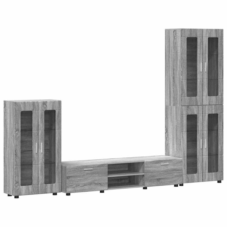 Tv-meubelset met lade met plank Grijs Sonoma Bewerkt hout