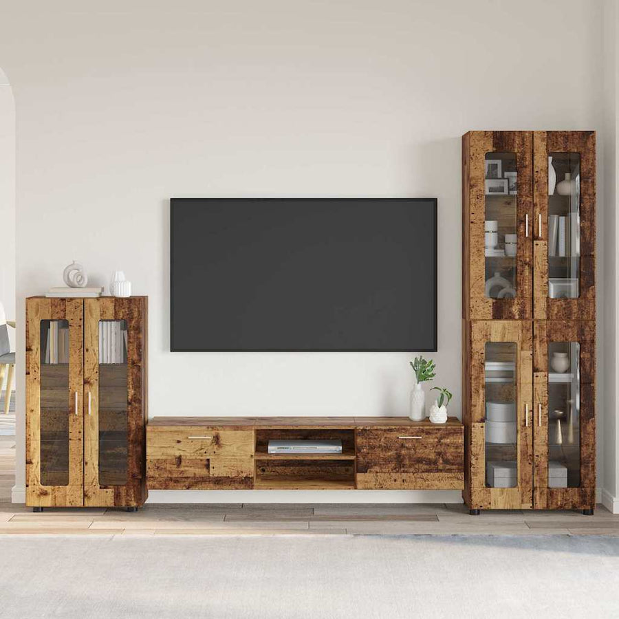 Tv-meubelset met lade met plank met opslag Oudhout Bewerkt hout