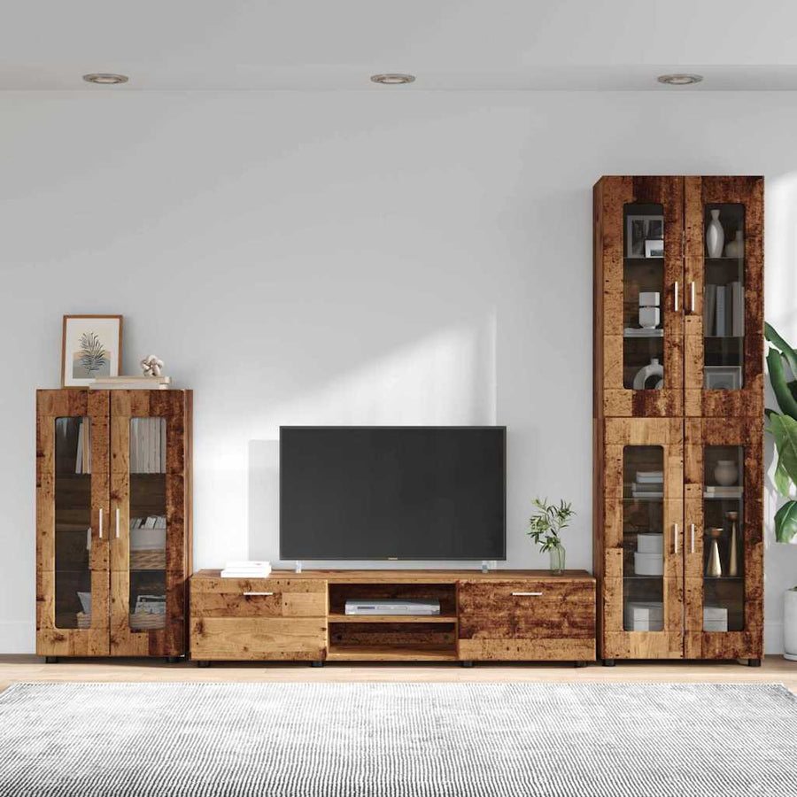 Tv-meubelset met lade met plank met opslag Oudhout Bewerkt hout
