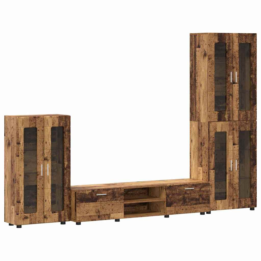 Tv-meubelset met lade met plank met opslag Oudhout Bewerkt hout