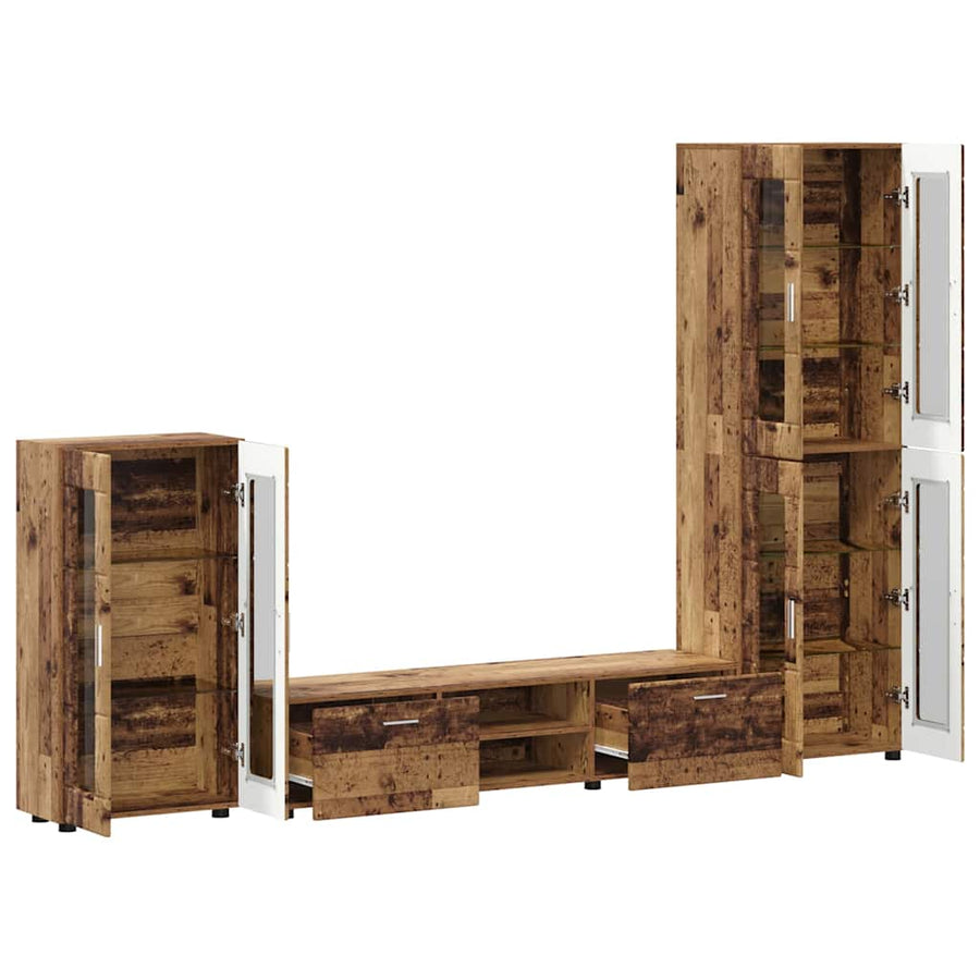 Tv-meubelset met lade met plank met opslag Oudhout Bewerkt hout