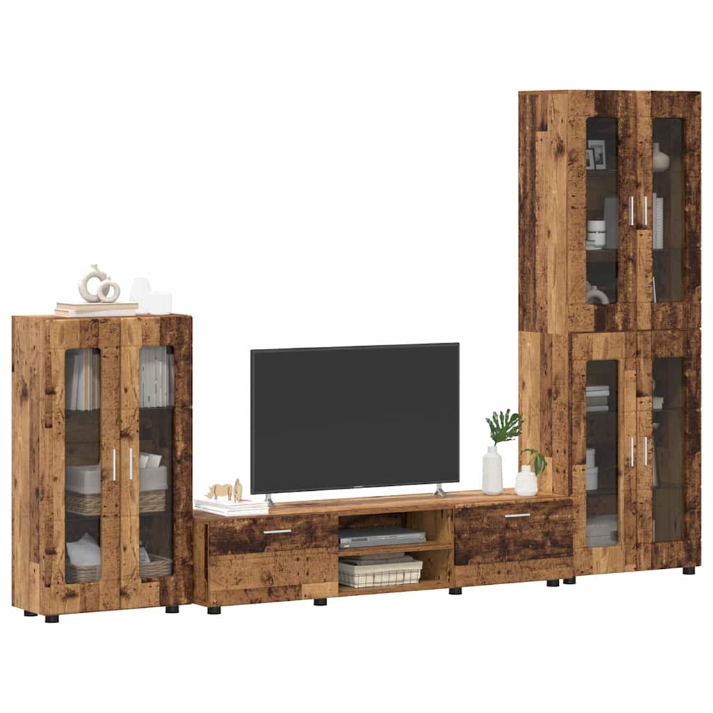 Tv-meubelset met lade met plank met opslag Oudhout Bewerkt hout