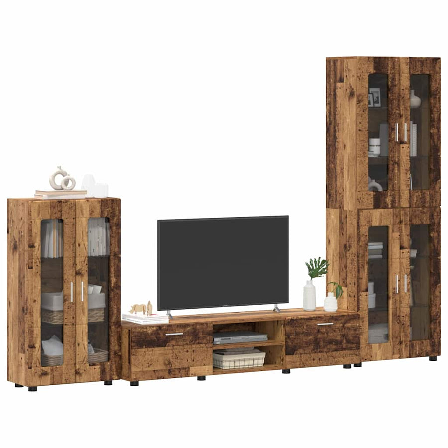 Tv-meubelset met lade met plank met opslag Oudhout Bewerkt hout