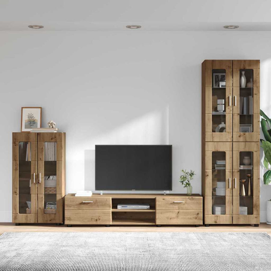 Tv-meubelset met lade met plank Artisan Eiken Bewerkt hout