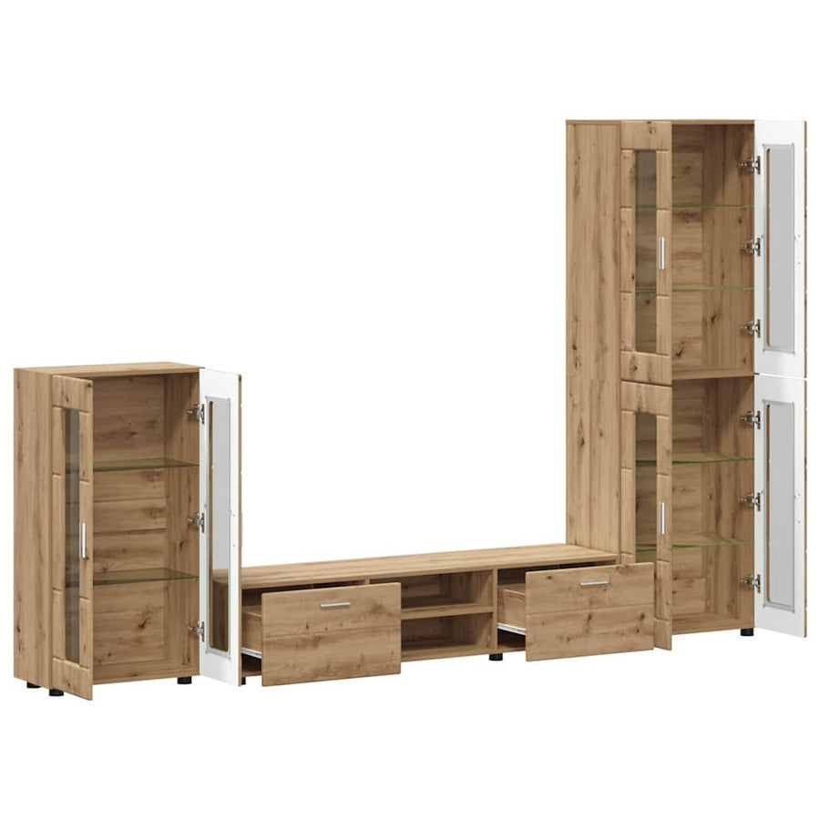 Tv-meubelset met lade met plank Artisan Eiken Bewerkt hout