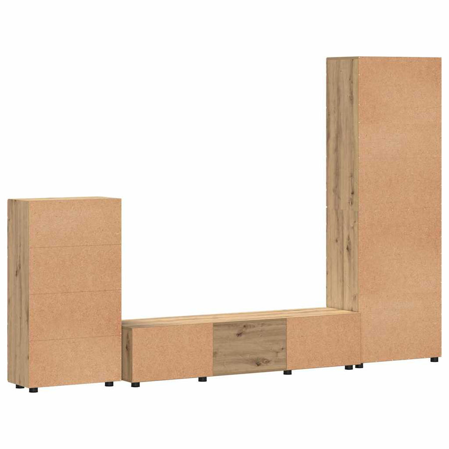 Tv-meubelset met lade met plank Artisan Eiken Bewerkt hout