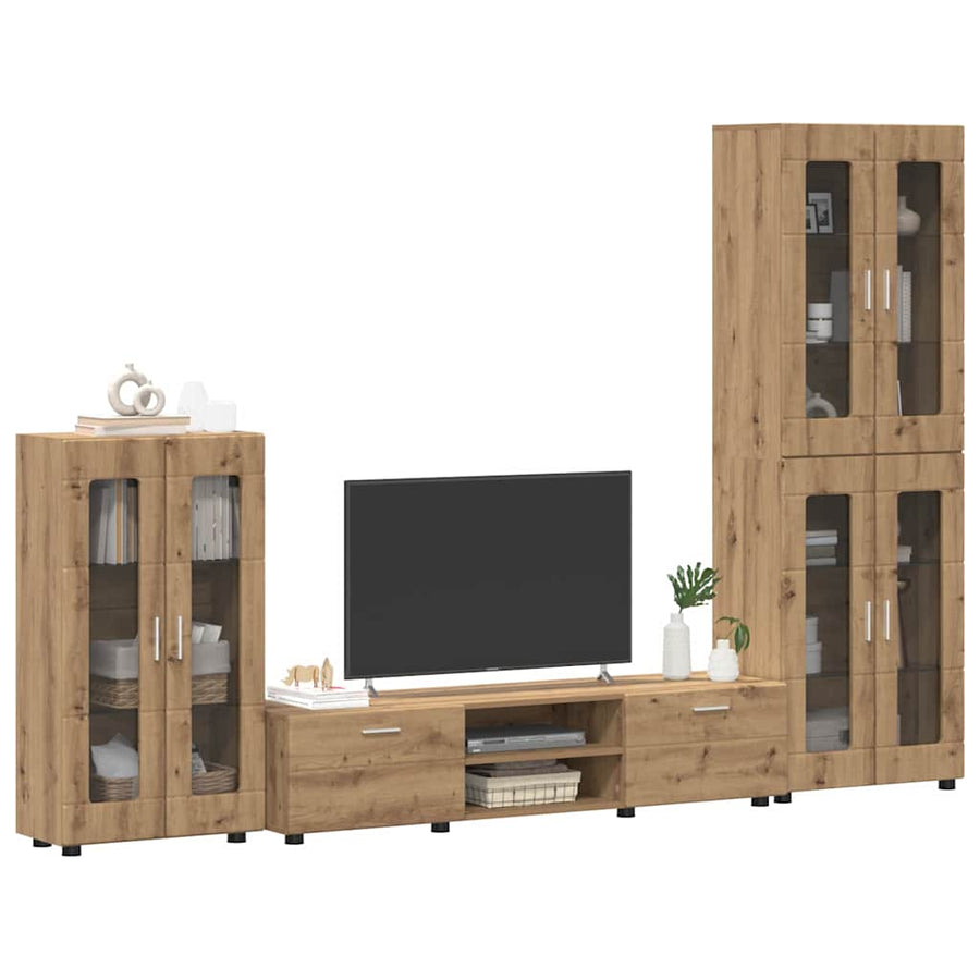 Tv-meubelset met lade met plank Artisan Eiken Bewerkt hout