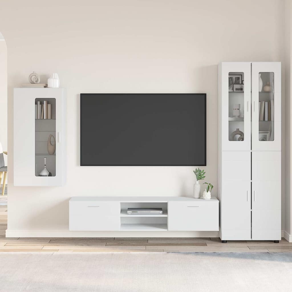 Tv-meubelset met lade met plank Wandgemonteerd Wit Bewerkt hout