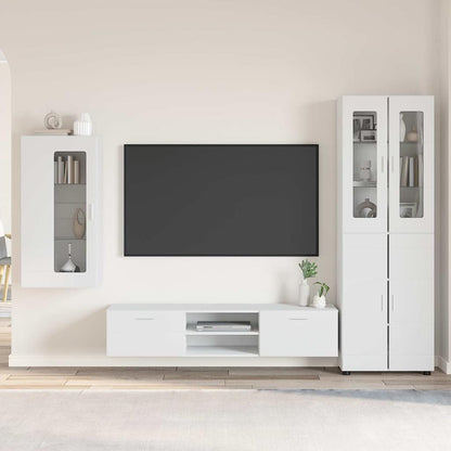 Tv-meubelset met lade met plank Wandgemonteerd Wit Bewerkt hout