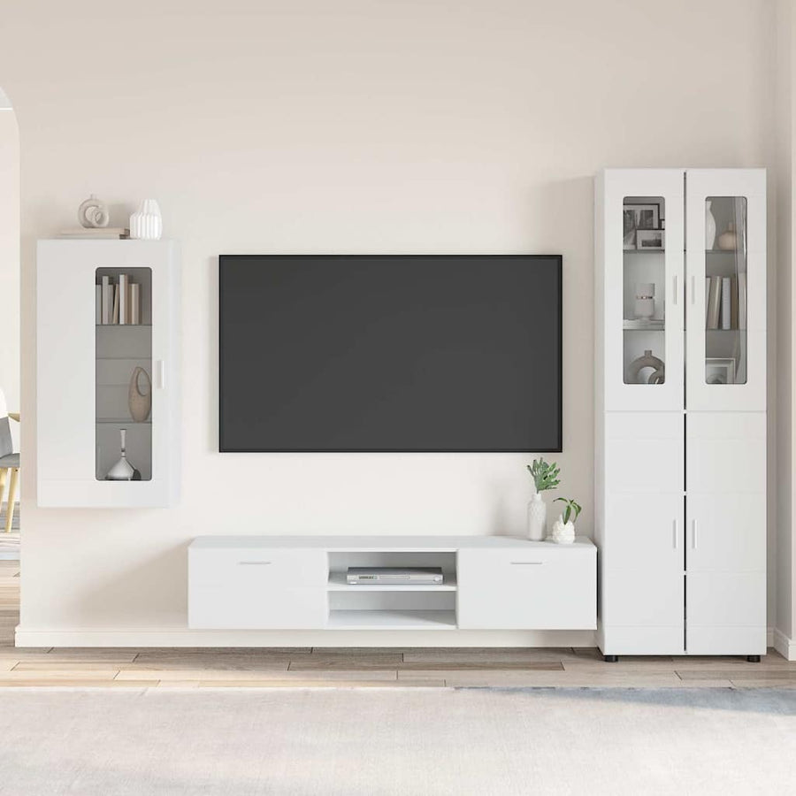 Tv-meubelset met lade met plank Wandgemonteerd Wit Bewerkt hout