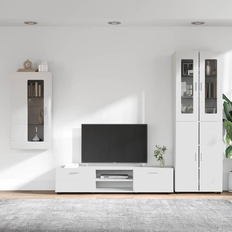 Tv-meubelset met lade met plank Wandgemonteerd Wit Bewerkt hout