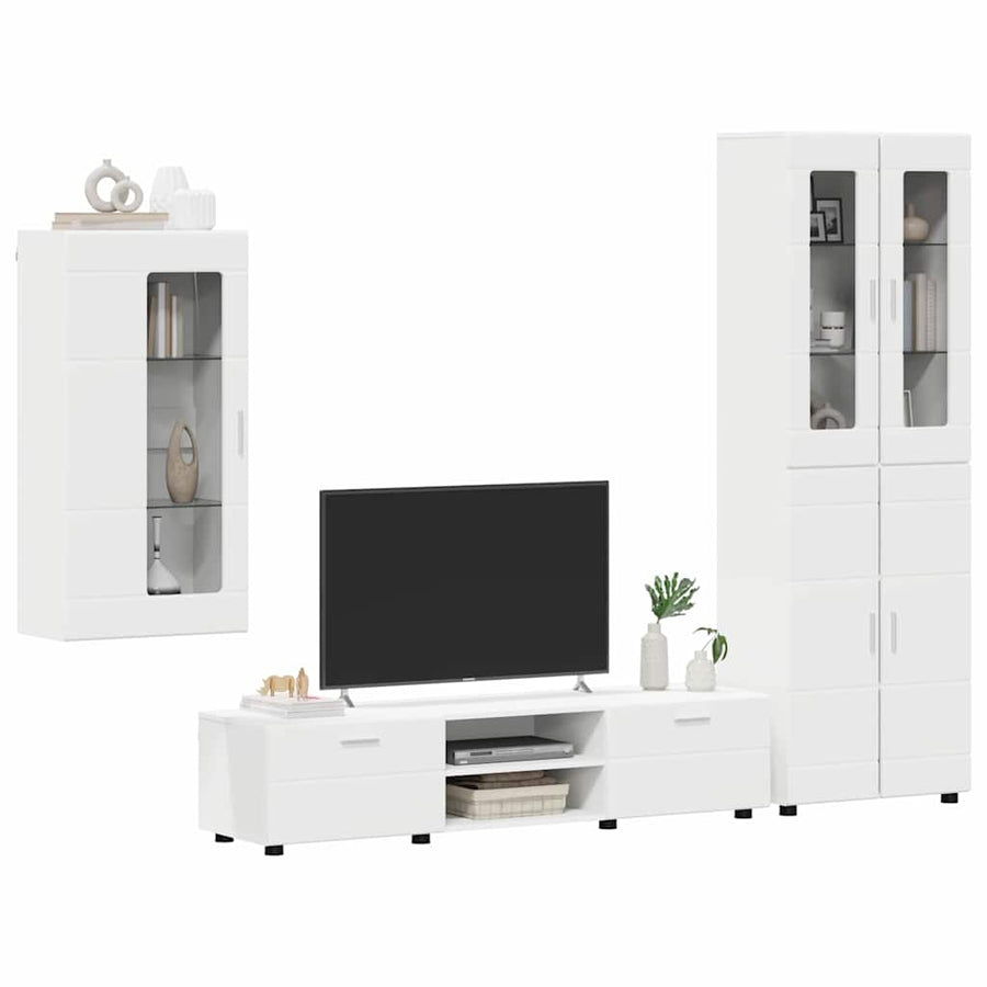 Tv-meubelset met lade met plank Wandgemonteerd Wit Bewerkt hout