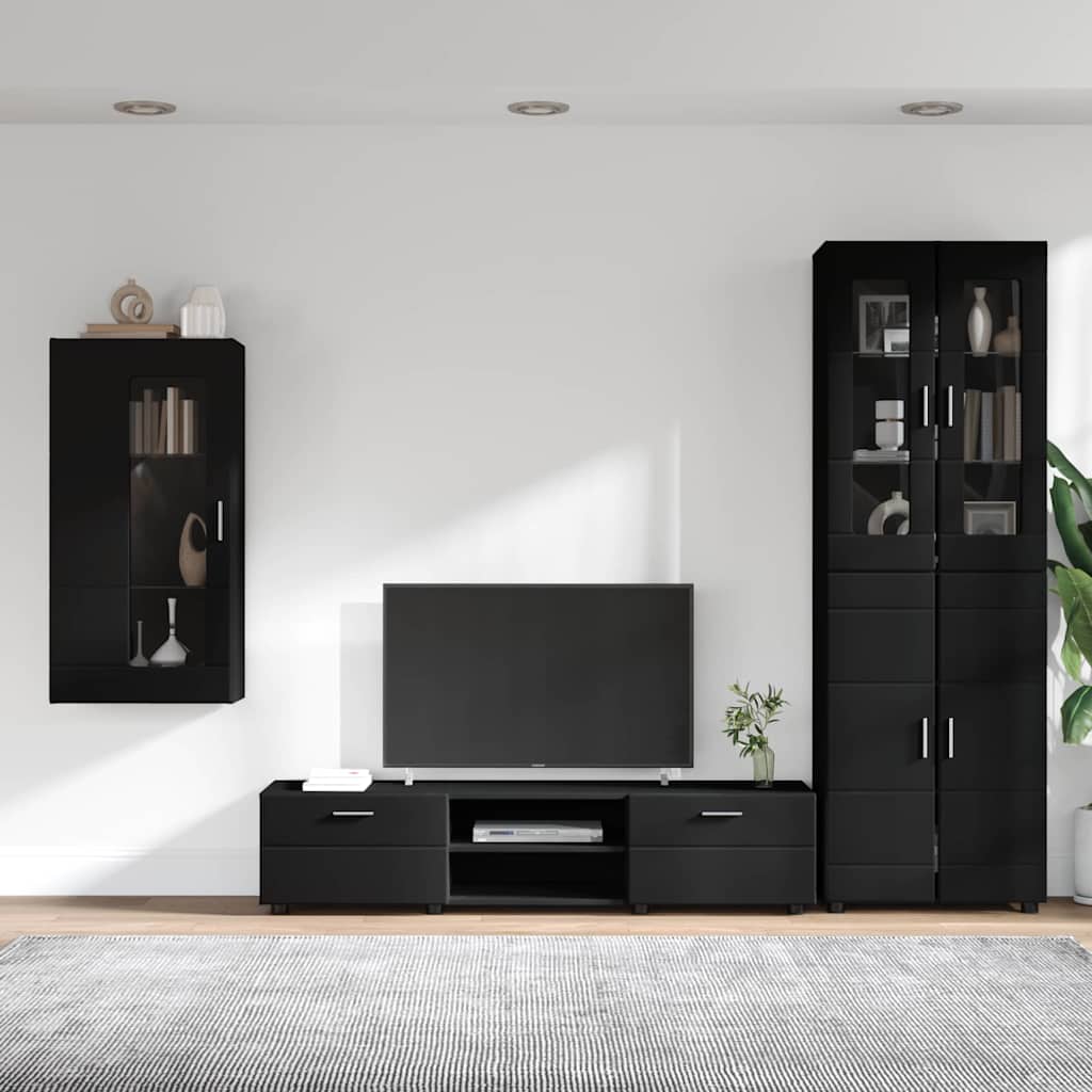 Tv-meubelset met lade met plank met opslag Zwart Bewerkt hout