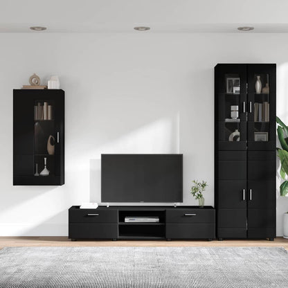 Tv-meubelset met lade met plank met opslag Zwart Bewerkt hout