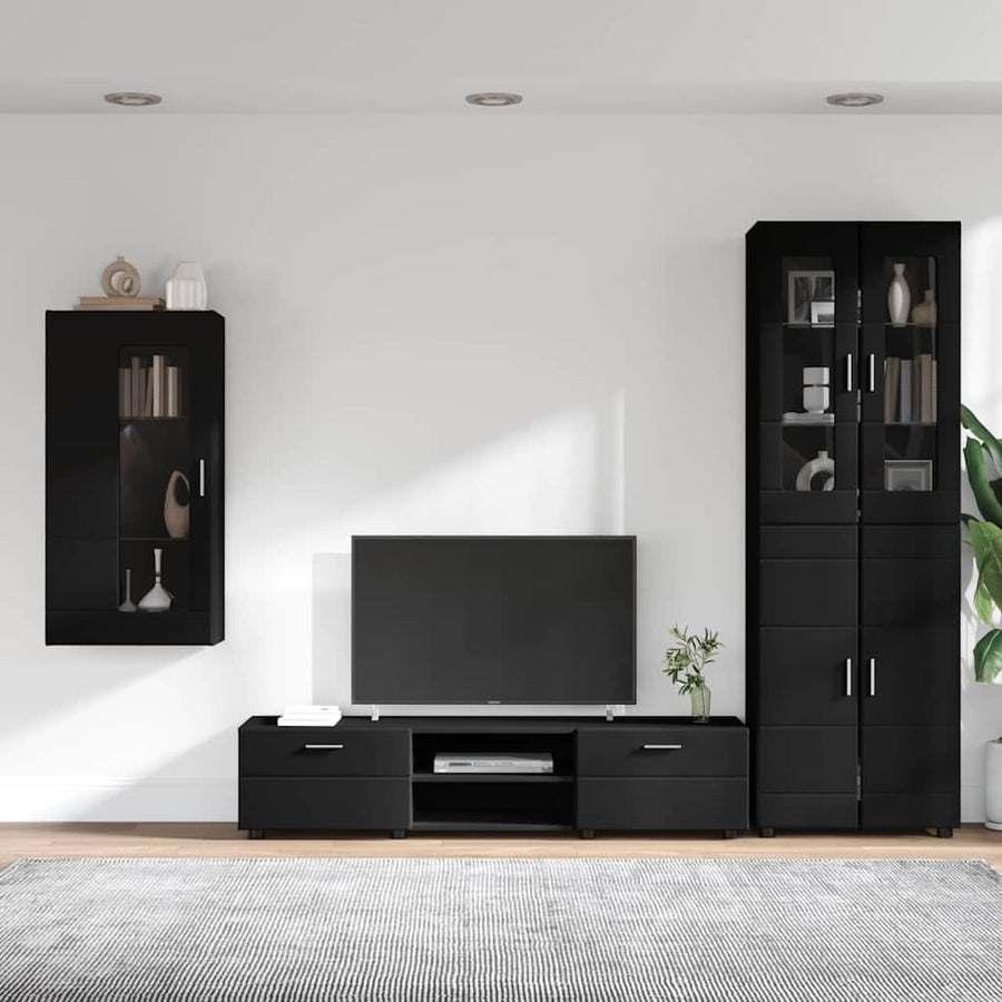 Tv-meubelset met lade met plank met opslag Zwart Bewerkt hout