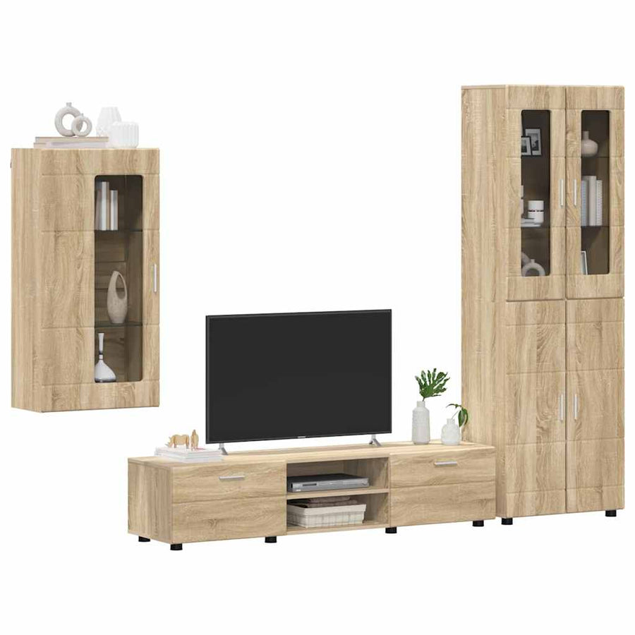 Tv-meubelset met lade met plank Sonoma Eiken Bewerkt hout