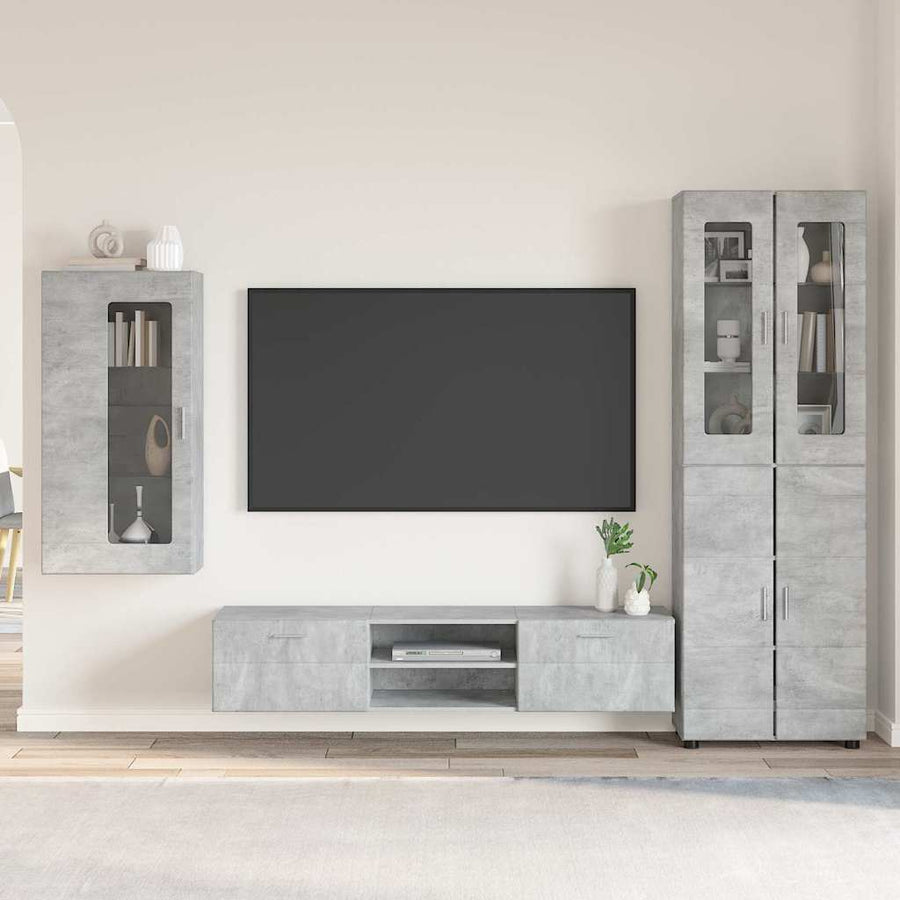 Tv-meubelset met lade met plank Beton Grijs Bewerkt hout